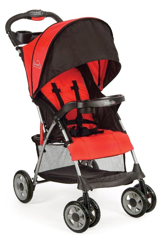 Photo 1 of Kolcraft Cloud Plus Lightweight Easy Fold Compact Toddler Stroller and Baby Stroller for Travel, Large Storage Basket, Multi-Position Recline, Convenient One-hand Fold, 13 lbs - Fire Red (EXTEMELY DIRTY)
