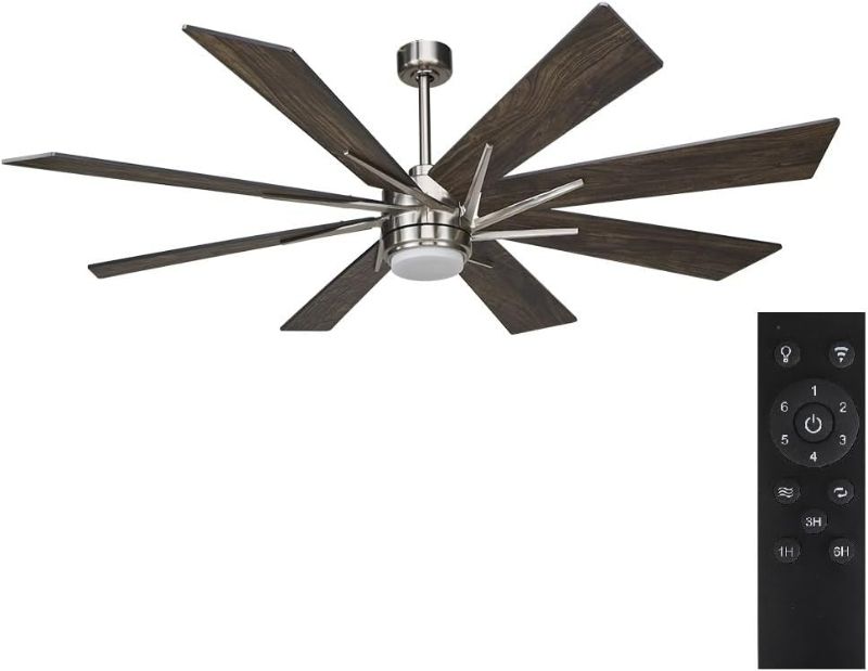 Photo 1 of 72 Inch Indoor Ceiling Fan with Light and Remote, Reversible DC Silent Motor, 110V ETL Listed for Living Room, Dining Room, Bedroom, Basement, Kitchen, Brown 