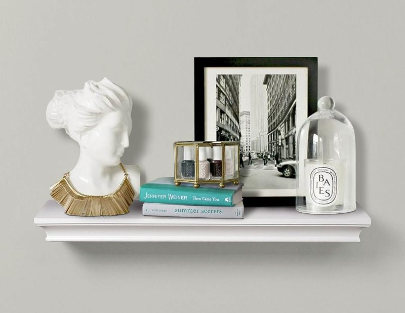 Photo 1 of AHDECOR White Floating Shelves Wall Mounted, Deeper Wall Storage Shelf for Home Décor, Super Sturdy, Easy to Install, 24” Wide, 7.75” Deep
