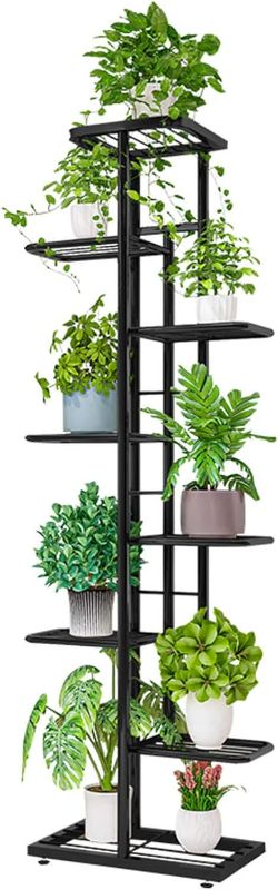 Photo 1 of Indoor Tall Metal Plant Stand - Multi Tiered 8 Tier 9 Potted Multi-Tiered Iron Narrow Flower Stand Rack Shlelf for Corner Patio Enterway Living Room Balcony Court Garden (Grey)
