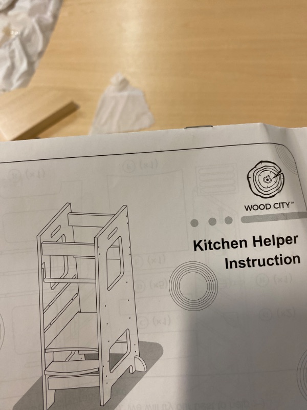 Photo 1 of WOOD CITY Kitchen Step Stool for Kids and Toddlers with Safety Rail, Adjustable Height Step Stool Helper Standing Tower Learning Stool for Bathroom & Kitchen Counter Burlywood