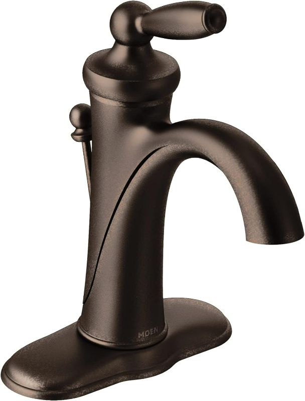 Photo 1 of Moen Brantford Oil-Rubbed Bronze One-Handle Traditional Low-Arc Bathroom Faucet with Optional Deckplate and Available Vessel Sink Extension Kit