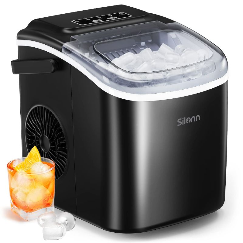Photo 1 of Silonn Countertop Ice Maker, 9 Cubes Ready in 6 Mins, 26lbs in 24Hrs, Self-Cleaning Ice Machine with Ice Scoop and Basket, 2 Sizes of Bullet Ice for Home Kitchen Office Bar Party, Black
