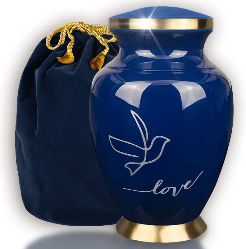 Photo 1 of Modern Love Dark Blue Large Adult Cremation Urn For Human Ashes
