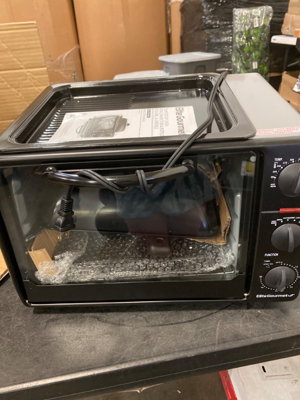 Photo 2 of Elite Gourmet ERO-2008SZ## Countertop XL Toaster Oven w/Top Grill & Griddle & Lid + Convection Rotisserie, Bake, Broil, Roast, Toast, Keep Warm & Steam, 23L capacity fits 12” pizza, 6-Slice, Black 6-Slice, 23 L W/ Rotisserie, Grill & Convection