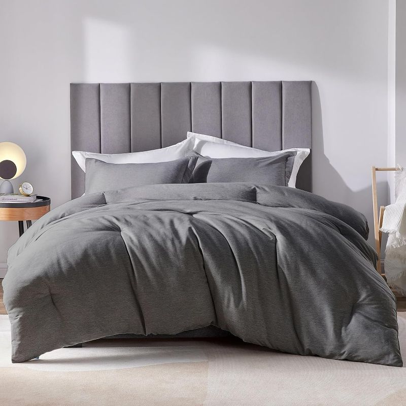 Photo 1 of CozyLux Queen Size Comforter Set - 3 Pieces Dark Grey Soft Luxury Cationic Dyeing Bedding Comforter for All Season, Dark Gray Breathable Lightweight Fluffy Bed Set with 1 Comforter and 2 Pillow Shams
