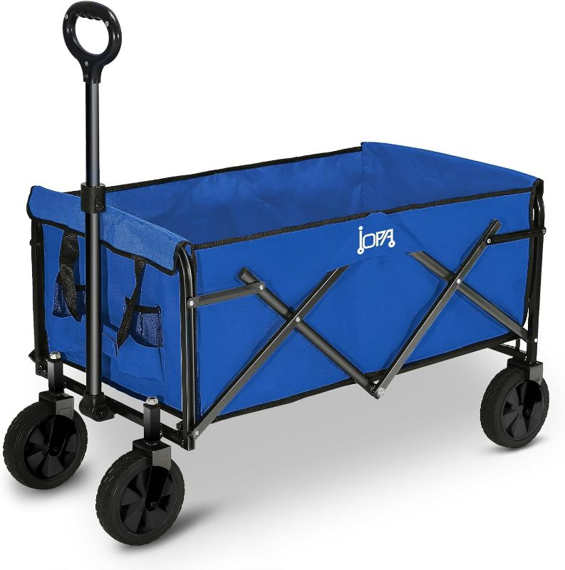 Photo 1 of Rollefun Wagon Cart with Wheels Foldable - Collapsible Utility Wagon Heavy Duty, Folding Grocery Wagon, All Terrain Wagon Outdoor Camping Garden, Blue

