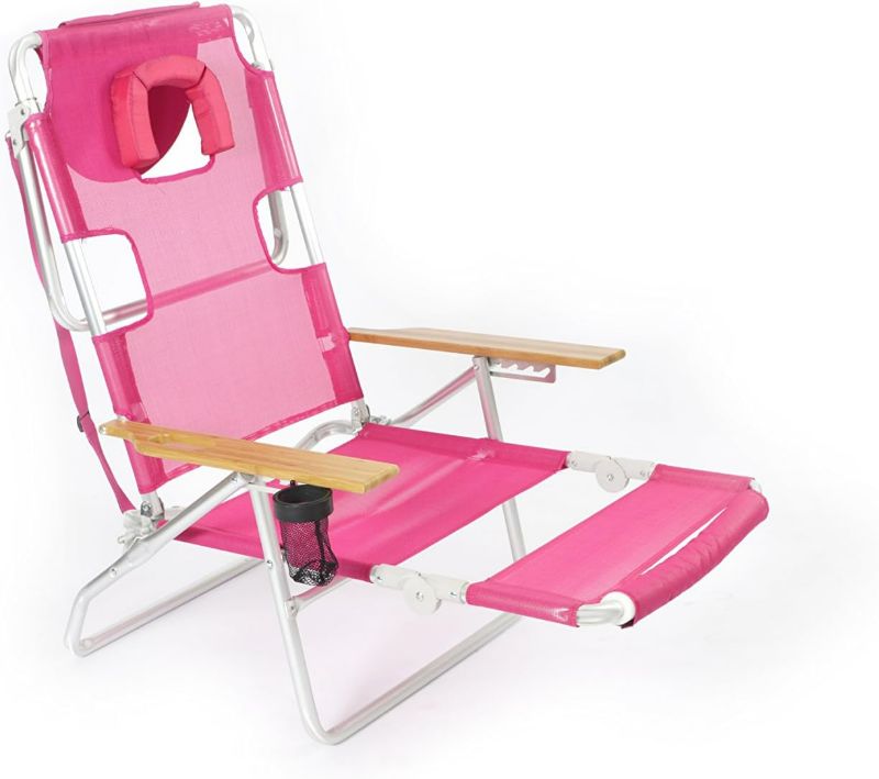 Photo 1 of Ostrich 3-in-1 Chair, For Relaxing, Beach, Cup Holders, Arm Rest, Cushion Availability, Adjustable Footrest, Wood, Pink
