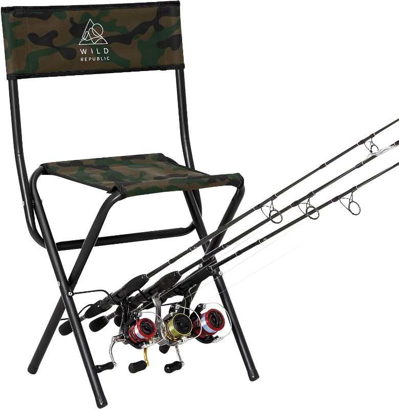 Photo 1 of WILD REPUBLIC Large Size Fishing Chairs Folding with Rod Holder |Fishing Gifts for Men | Outdoor Fishing Chair Gift |Fishing Chair with Rod Holder |Portable Fishing Chair |Fisherman Gifts for Men
