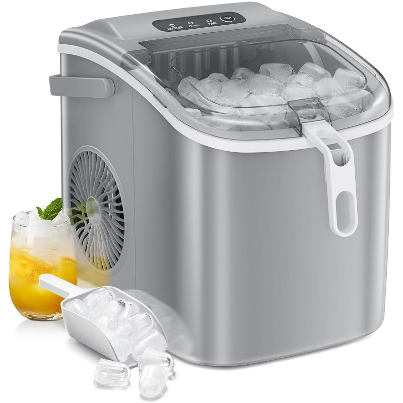 Photo 1 of Countertop Ice Maker Machine - Self-Cleaning, Protable with Handle, 26Lbs/24H, 9 Ice Cubes Ready in 8 Mins, with ice Scoop and Basket,for Home/Office/Kitchen (WHITE) NEW