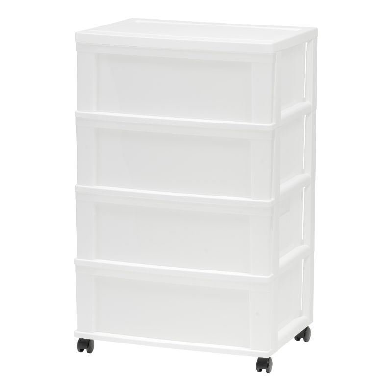 Photo 1 of IRIS USA 4 Drawer Plastic Wide Storage Chest with 4 Casters, White/Natural
