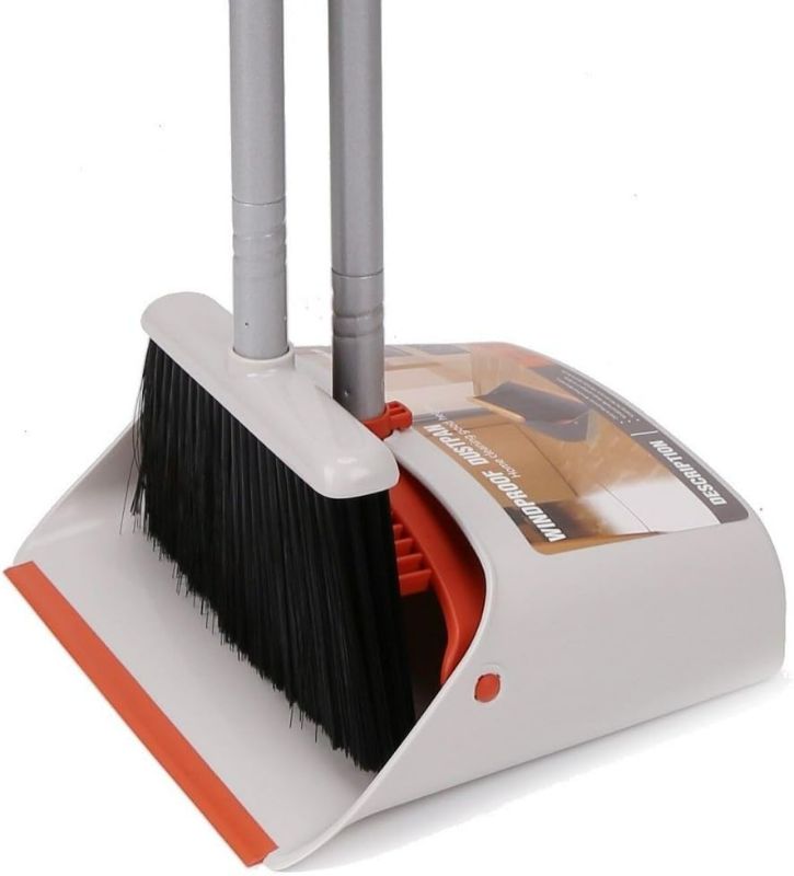 Photo 1 of Broom and Dustpan for Home/Broom with Dustpan Combo Set/Dust Pan with Long Handle for Kitchen Room Office Lobby Floor Use Upright Standing Dustpan Indoor Broom Set (SMALL) 
