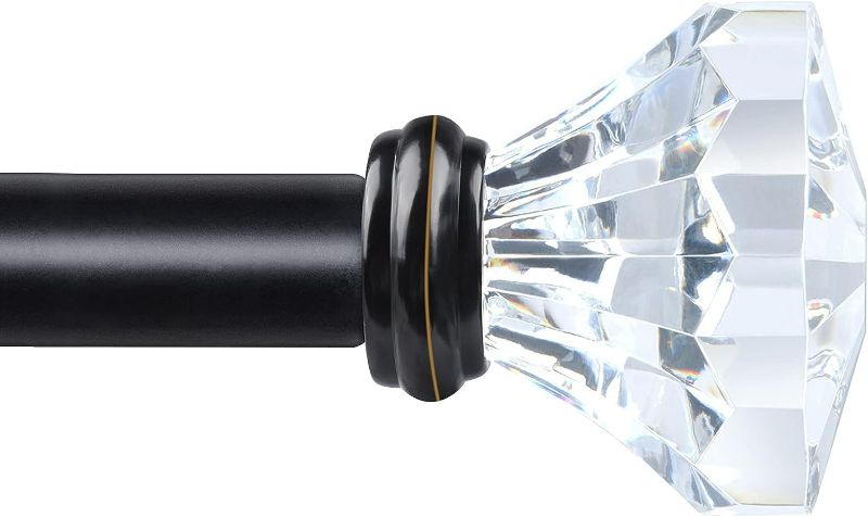 Photo 1 of KAMANINA 3/4 Inch Curtain Rods 48 to 86 Inches , Crystal Diamond Ends Single Drapery Rod for Windows, Black