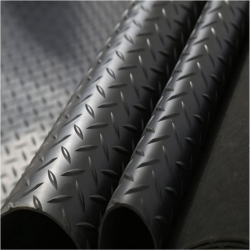 Photo 1 of 1/8 Inch Thick Outdoor Large Rubber Mat, Waterproof Non-Slip Cuttable Garage Home Gym Floor Dog Bowls Crate Mat Rubber Flooring Rolls, Diamond Plate Pattern ( Color : Black , Size : 3ft  NEW 
