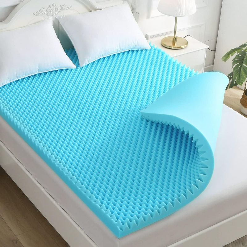 Photo 1 of QUINEEHOM Foam Mattress Topper Queen 2 Inch, Egg Crate Cooling Mattress Topper with Gel Infused, Bed Topper with Breathable Airflow Design NEW 