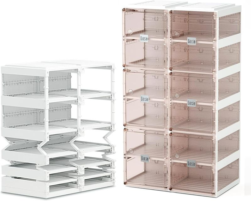 Photo 1 of Shoe Storage Organizer Cabinet, Foldable Shoe Box Rack for Closet Floor Shelf, Plastic Collapsible Shoes Organizer, One Piece Fast Easy Assemble Shoe Cabinet Bins 7 tier NEW 