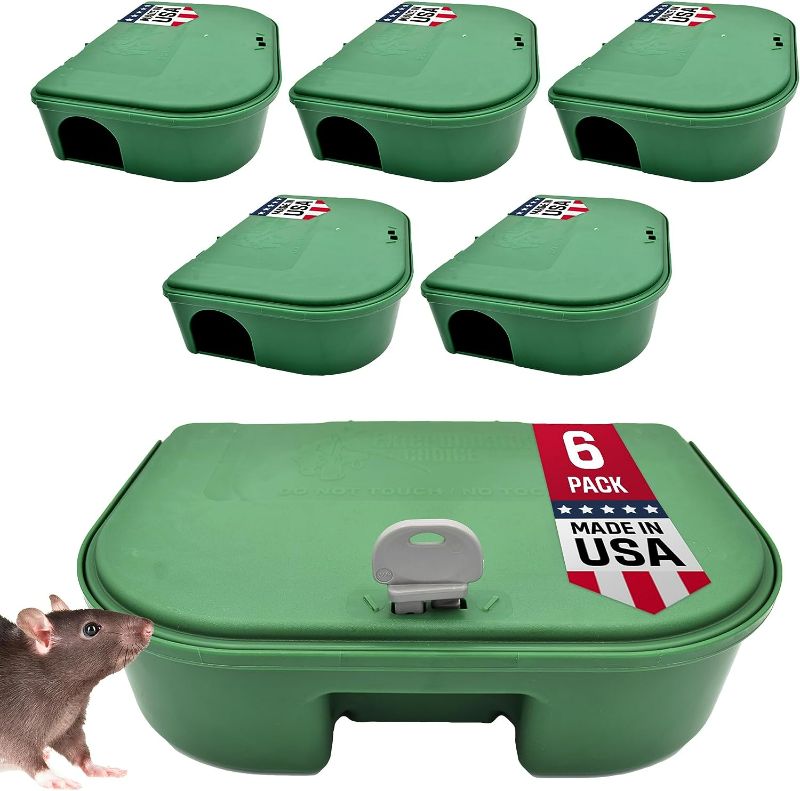 Photo 1 of Exterminators Choice - 6 Pack Rat Bait Station Boxes with 1 Key - Heavy Duty Mouse Trap Poison Holder - Great for Catching Rats and Mice - Pest Control - Durable and Discreet

