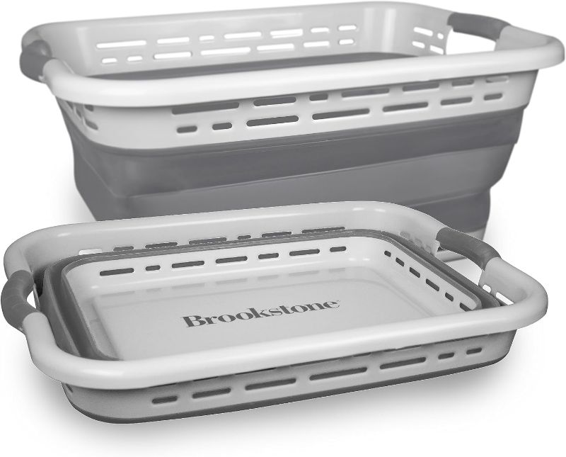 Photo 1 of BROOKSTONE, 1 UNIT, 11 GALLONS - [OUR LARGEST BASKET EVER] 24" Collapsible Laundry Basket, Comfort Non-Slip Grip Handles, Minimalist Space Saving Design, Portable Pop-Up Hamper, [BPA FREE] Light Gray