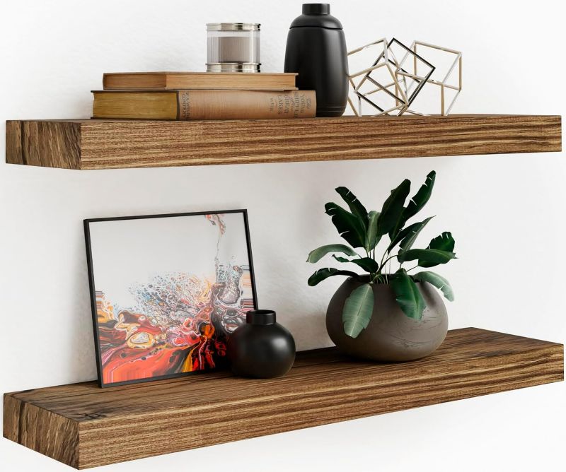 Photo 1 of Imperative Décor Floating Wall Shelves Set of 2 - Functional & Rustic Wooden Shelve for Home Furnishing, Bathroom, Kitchen, & Farmhouse - USA Handmade (Dark Walnut, 15 Inch Wide x 5.5 Inch Wide) 
