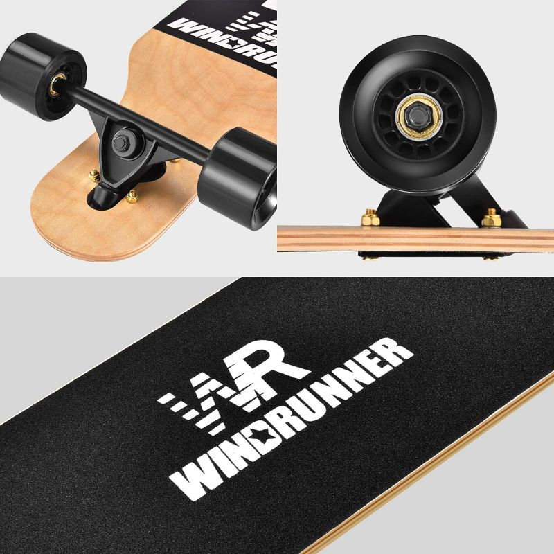 Photo 1 of Windrunner  Freeride Longboard Skateboard,8-Ply Natural Maple Drop Through Freestyle Complete Skateboard Cruiser Pintail for Cruising,Carving,Free-Style and Downhill with T-Tool
