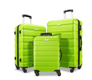 Photo 1 of 3 Piece Luggage Sets Hard Shell Suitcase Set with Spinner Wheels for Travel Trips Business 20" 24" 28", Lime Green
