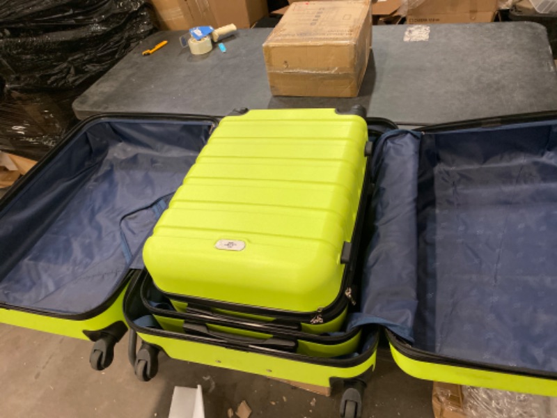 Photo 3 of 3 Piece Luggage Sets Hard Shell Suitcase Set with Spinner Wheels for Travel Trips Business 20" 24" 28", Lime Green
