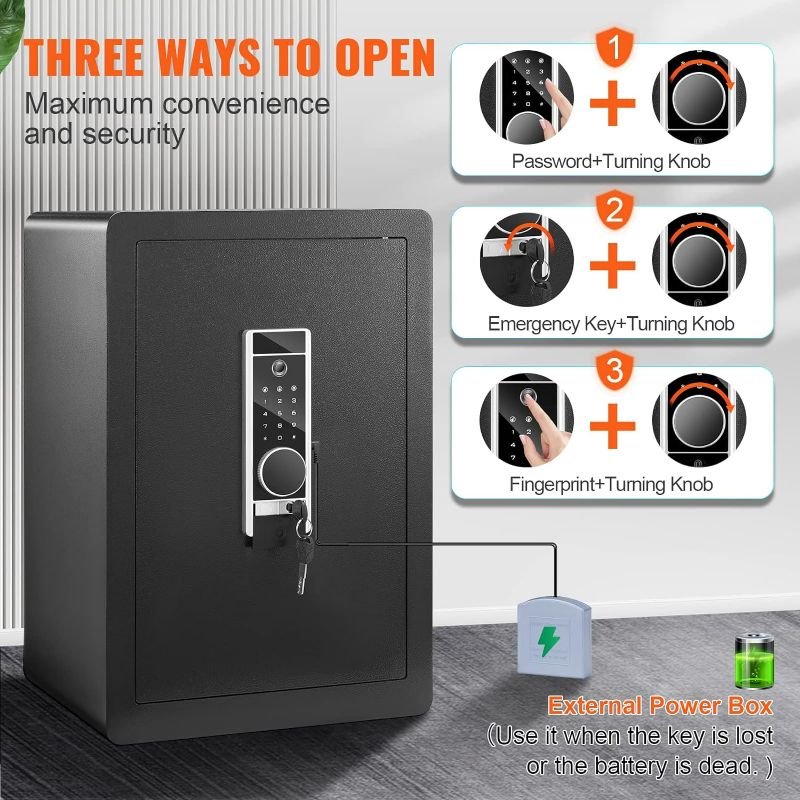 Photo 1 of Cubic Feet Home Safe, Steel Security Safe with Fingerprint, Digital Keypad and 6 Keys, Cabinet Safe with Large Fire-proof Bag, Protect Cash, Gold, Jewelry, Documents, 15.8x13x23.6 inch