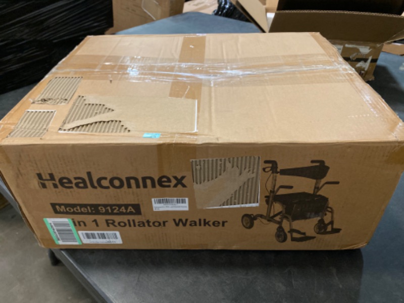 Photo 3 of Healconnex 2 in 1 Rollator Walker for Seniors-Medical Walker with Seat,Folding Transport Wheelchair Rollator with 10" Big Pneumatic Rear Wheels,Reversible Soft Backrest and Detachable Footrests
