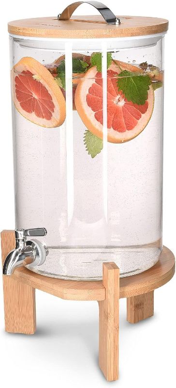 Photo 1 of 1.8 Gallon Beverage Dispenser 7L Glass Drink Dispenser for Both Iced or Hot Drinks with Wood Stand & 1 Faucet Sets for Replacement Glass Jar Container by U.S. SOLID 1.8 Gallon (7L)