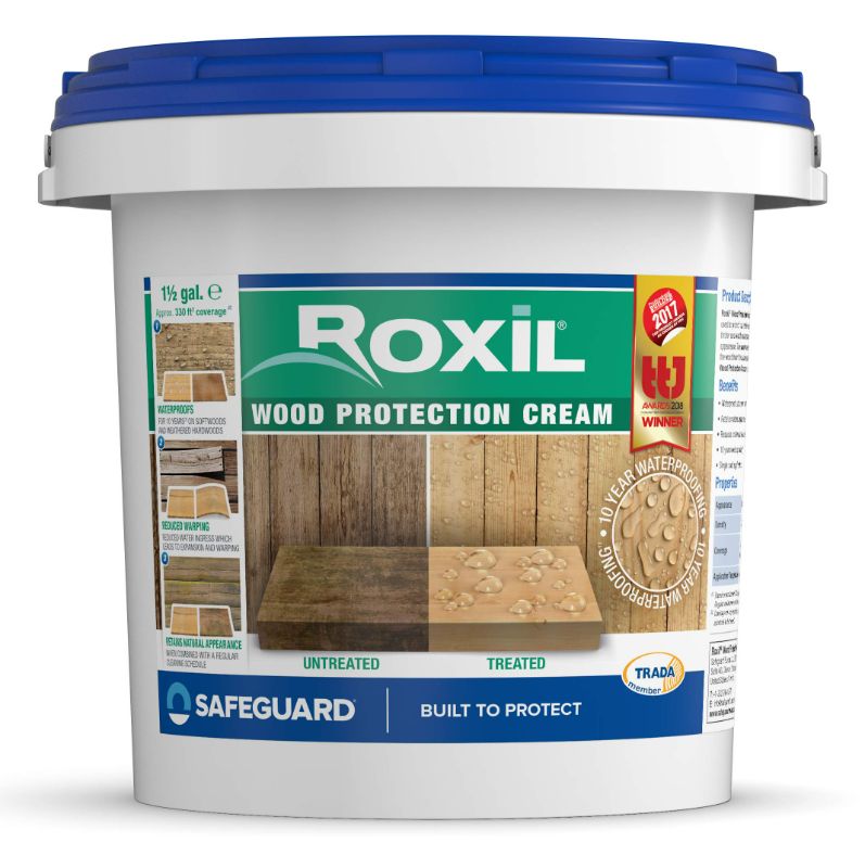 Photo 1 of Roxil Wood Waterproofing Cream: 10-Year Outdoor Clear Sealer - Treatment & Sealant for Waterproof Protection of Decking, Fence, Sheds, Furniture - 1.5 Gallon