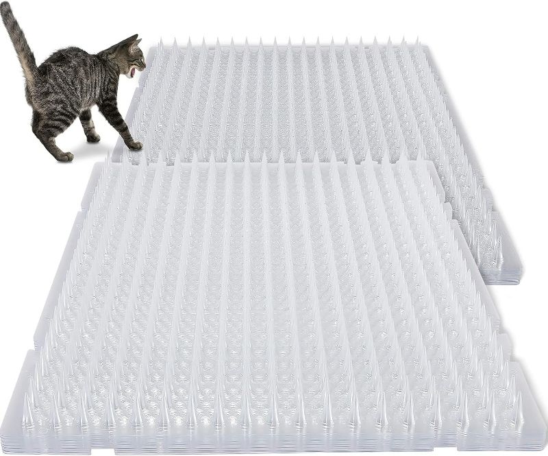 Photo 1 of 6 Pieces Cat Repellent Outdoor Mat Cats Dogs Plastic Mats with Spikes Clear Spiked Deterrent Pet Mat for Outdoor Garden Window Sofa(small spikes) 
