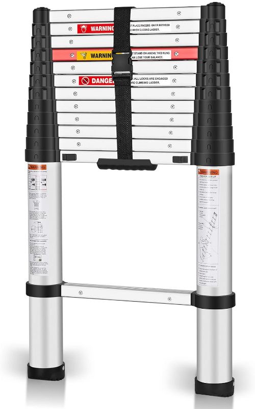 Photo 1 of Yvan Telescoping Ladder 3.8M One Button Retraction Aluminum Telescopic Extension Extendable Ladder,Slow Down Design Multi-Purpose Ladder for Household Daily or Hobbies,250 Lb Capacity NEW 
