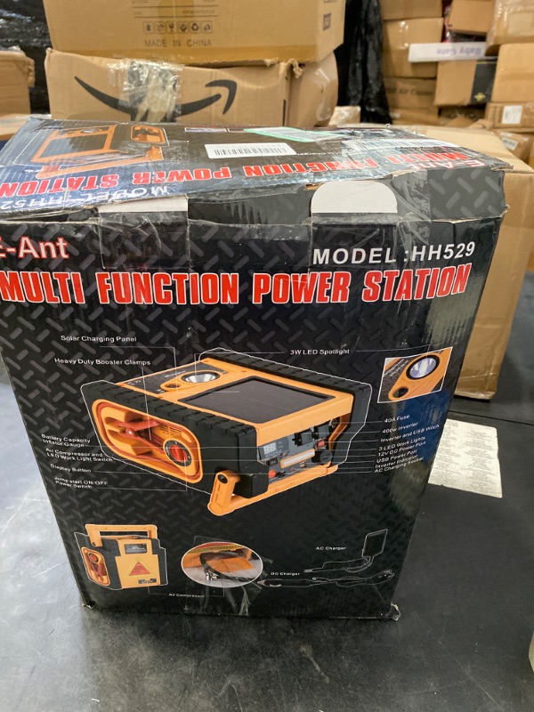 Photo 3 of E-Ant Jump Starter, 2000 Peak Amps Solar Car Jump Starter with Air Compressor 260PSI, Portable Power Station with 110V 400W Inverter, Dual AC DC USB Output,12V Auto Battery Jumper Clamp