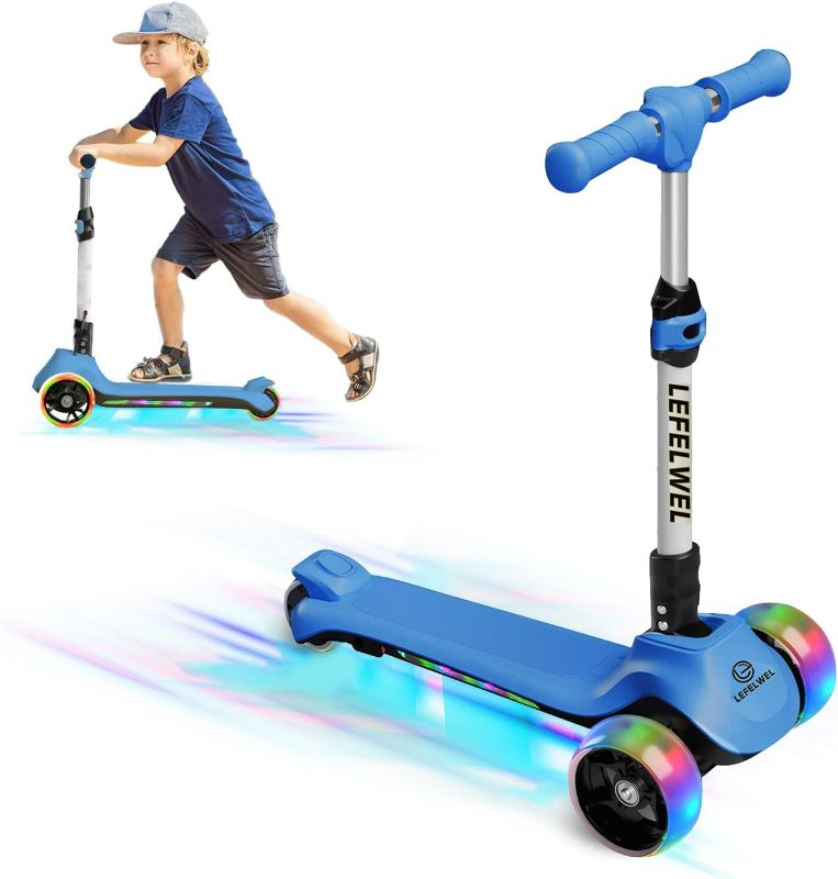 Photo 1 of LEFELWEL Kids Electric Scooter, Flashing Deck & Wheels, Bluetooth Music Speaker, Reliable Thumb Throttle, 5Mph Safe Speed, 1.5 Hours Ride Time, 3 Adjustable Height, Foldable Scooter for Kids Ages 3-9 Unique Gift
