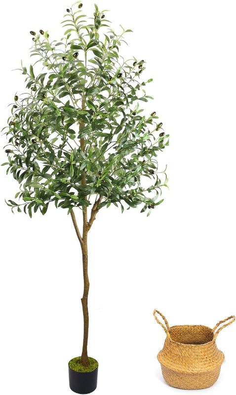 Photo 1 of Artificial Olive Tree, 6ft Faux Olive Tree Plant with Woven Planter and Moss, Realistic Olive Branch, Fake Silk Olive Tree in Pot for Home Office Garden Store Indoor Outdoor Decor, 1248 Leaves(6ft)
