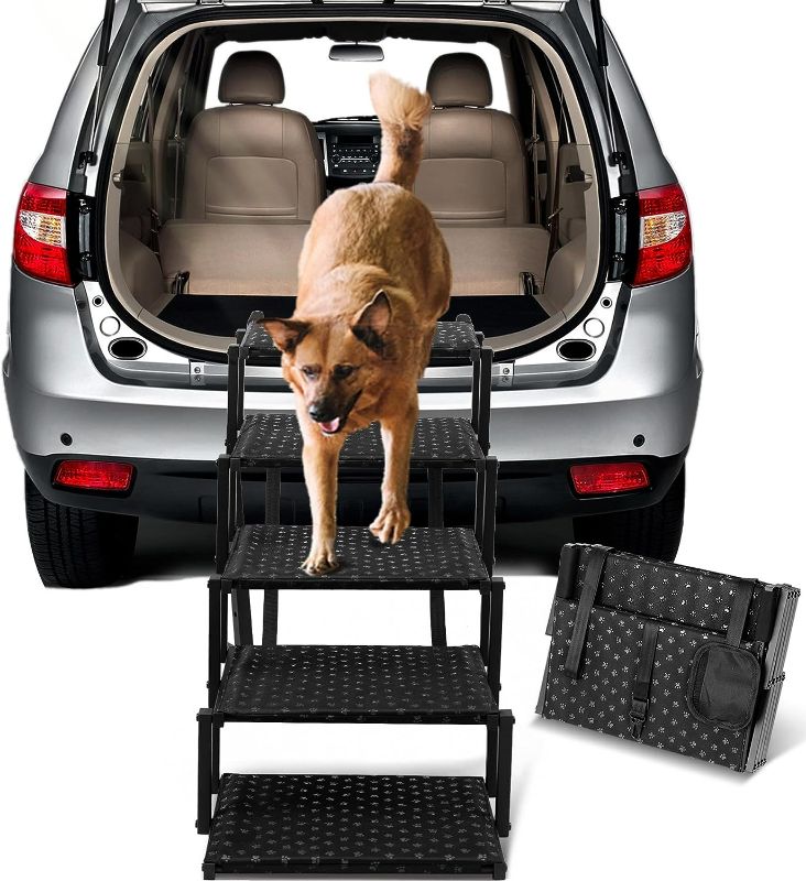 Photo 1 of Dog Stairs for Car - Foldable Dog Ramps for Large Dogs with Non Slip Surface, Portable Dog Steps for Cars and SUV, Truck, Support Up to 200 Lbs
