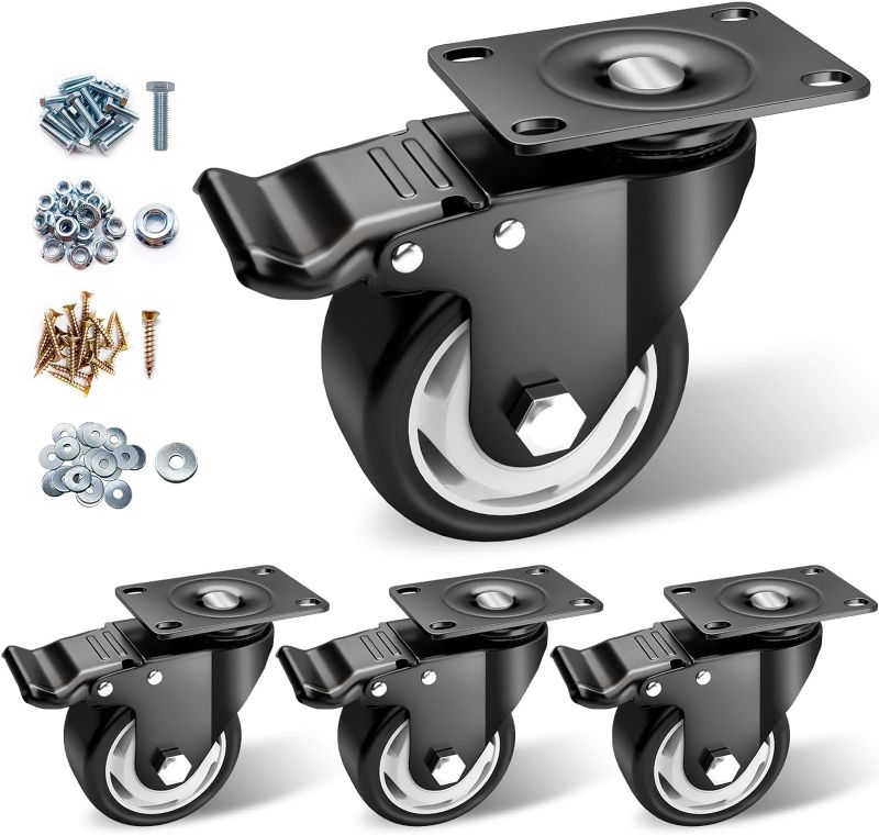 Photo 1 of Caster Wheels - 3 Inch Casters Set of 4 Heavy Duty, BOSGEOT Locking Industrial Casters with 360 Degree No Noise Polyurethane Wheels, Swivel Plate Casters with Brake - Pack of 4
