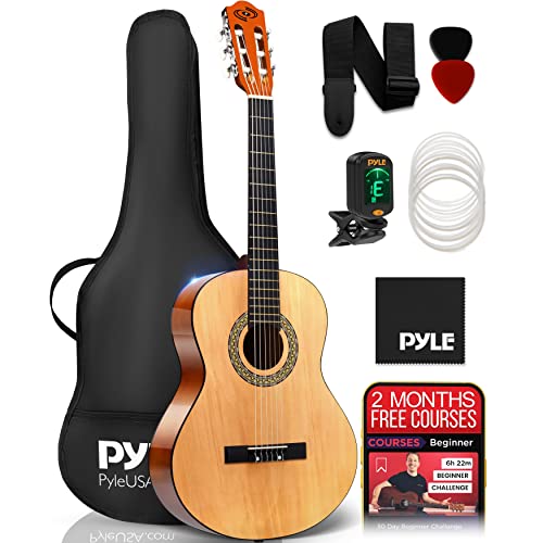 Photo 1 of Pyle Beginner Acoustic Guitar Kit, 3/4 Junior Size All Wood Instrument for Kids, Adults, 36" Natural Wood Gloss
