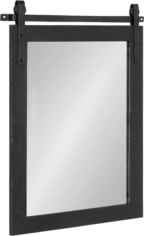 Photo 1 of Kate and Laurel Cates Farmhouse Wood Framed Wall Mirror, 18 x 26, Black, Barn Door-Inspired Rustic Mirrors for Wall
