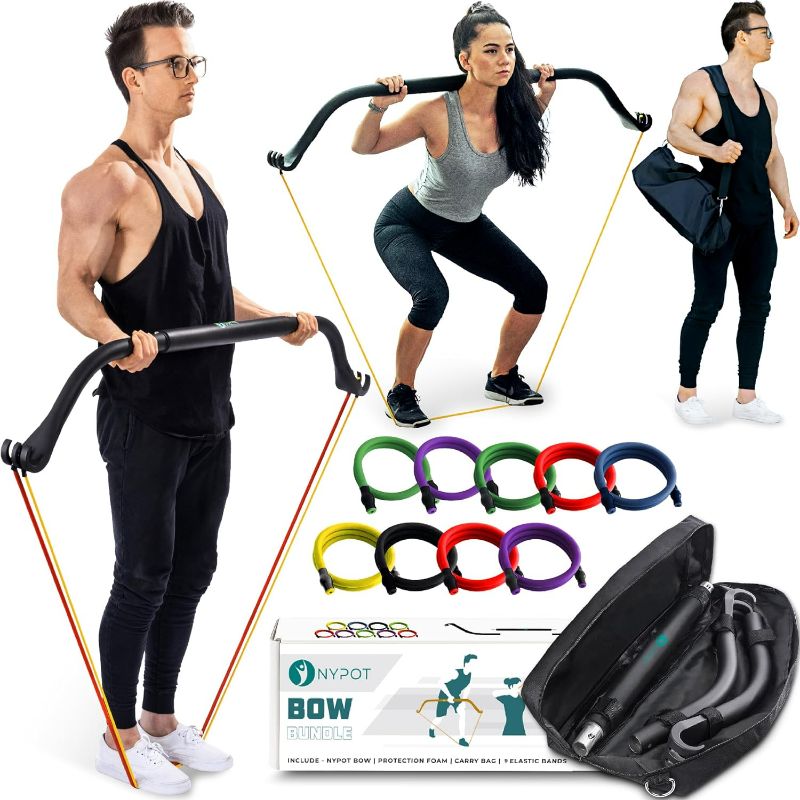 Photo 1 of NYPOT- Workout Bow & Portable Home Gym Equipment - Resistance Bands with Bar for Home Workout Equipment Men & Women All in One Gym for Strength Training
