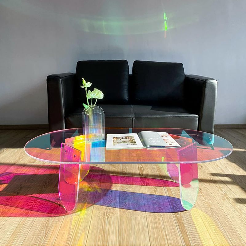 Photo 1 of BotaBay Acrylic Coffee Tables for Living Room Clear Coffee Table Iridescent Side Table Colorful Table Decor Table Round Side Table W/Coasters 5PCS NEW 