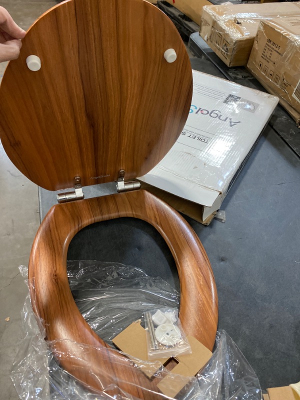 Photo 2 of Elongated Toilet Seat Molded Wood Toilet Seat with Quietly Close and Quick Release Hinges, Easy to Install also Easy to Clean by Angol Shiold (Elongated, Walnut)
