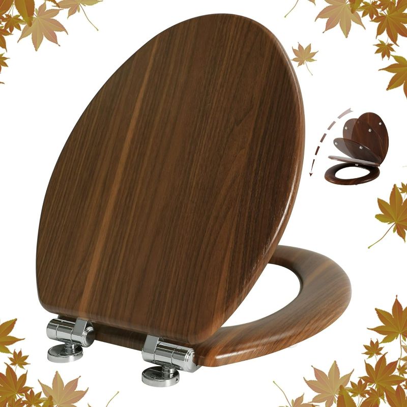 Photo 1 of Elongated Toilet Seat Molded Wood Toilet Seat with Quietly Close and Quick Release Hinges, Easy to Install also Easy to Clean by Angol Shiold (Elongated, Walnut)
