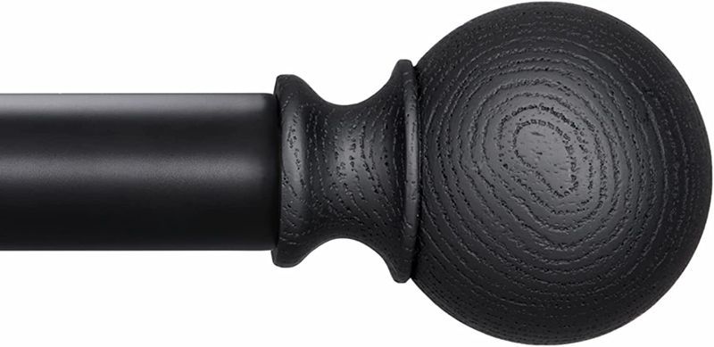 Photo 1 of BRIOFOX Black Curtain Rods for 72 to 144 inch - Adjustable 1 Inch Thicken Curtain Rods, Decorative Drapery Single Window Rods with Imitation Wood Grain Finials