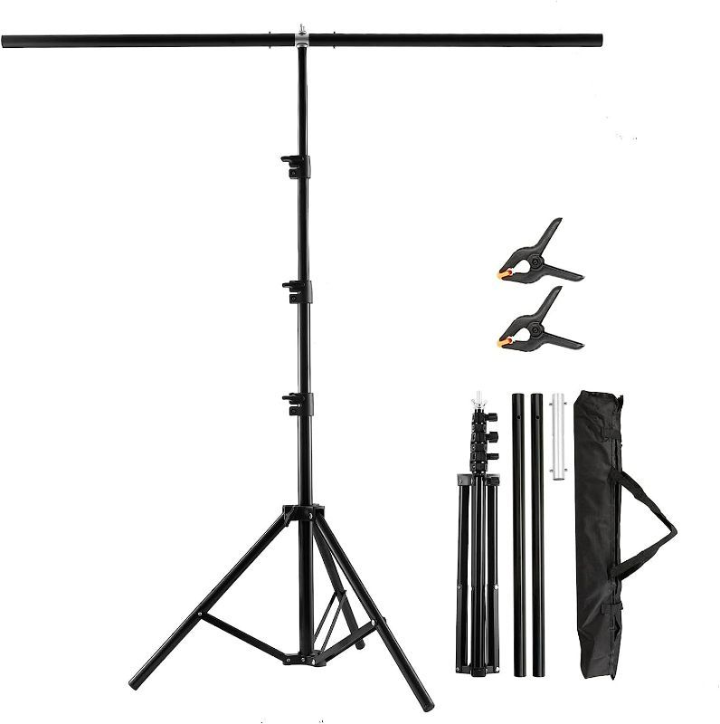 Photo 1 of T-Shape Background Stand Backdrop Support Kit 3.3FT Wide 6.6ft Tall Adjustable Photo Studio System with 2 Spring Clamps, 
