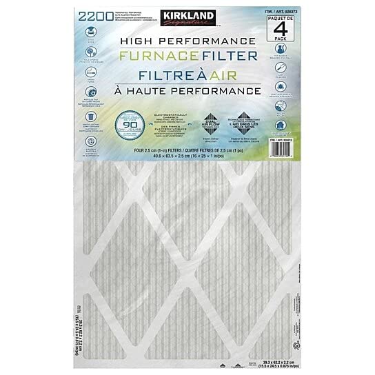 Photo 1 of Kirkland Signature High Performance Furnace Filter, 2200 Microparticle Performance Elite Allergen Reduction - 4 PACK (16x25x1) - 90 Day - Dual Airflow Technology NEW 