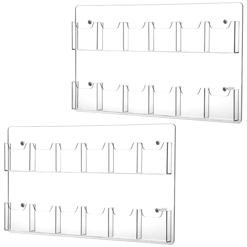 Photo 1 of 2 Pack Acrylic Brochure Pamphlet Holder Wall Mount Clear Brochure Display Holder Plastic Trifold Flyer Rack Literature Storage Rack for Offices Waiting Room (12 Pockets, 25 x 15 Inch) 25 x 15 Inch 12 Pockets