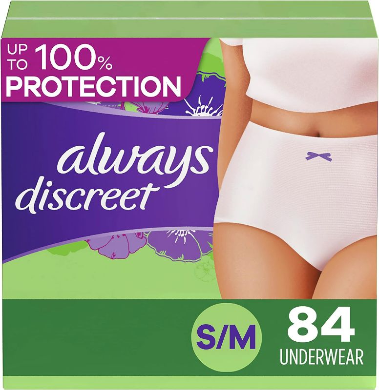 Photo 1 of Always Discreet Adult Incontinence Underwear for Women and Postpartum Underwear, Small/Medium, up to 100% Bladder Leak Protection, 84 Count
