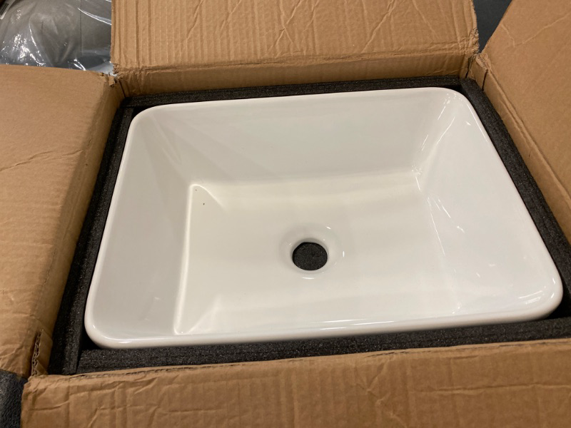 Photo 2 of Rectangle Vessel Sink 16"X12" White Bathroom Sink Above Counter Porcelain Ceramic Small Sink Bowl