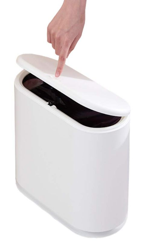Photo 1 of Sooyee 10 Liter Rectangular Plastic Trash Can Wastebasket with Press Type Lid,2.4 Gallon Garbage Container Bin for Bathroom,Powder Room,Bedroom,Kitchen,Craft Room,Office (Cream White)
